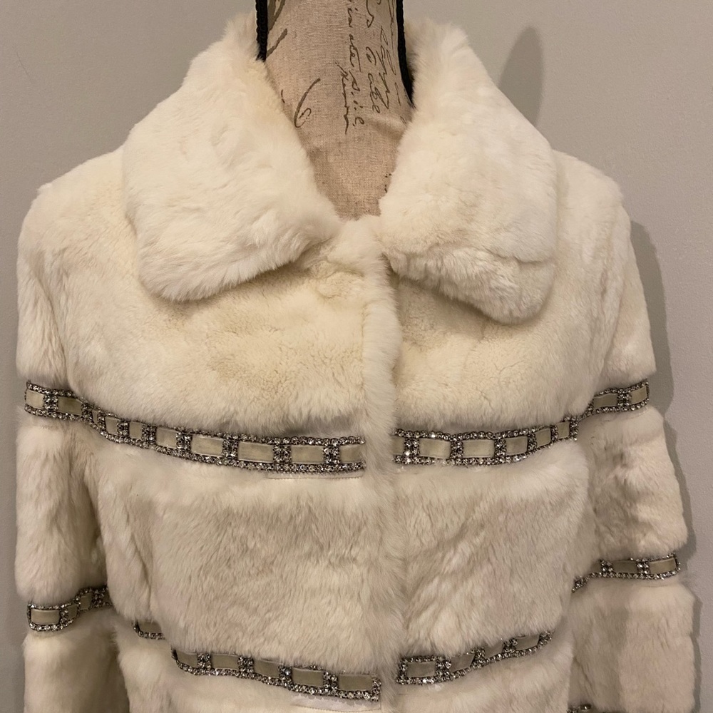 Diana Rosh New York White Rabbit Fur Jacket Size Medium
